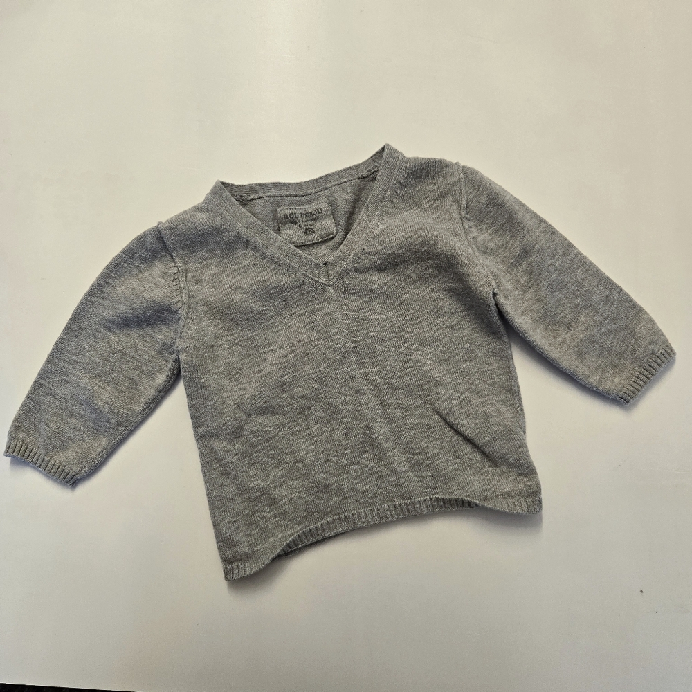 Bout'Chou Gray V-Neck Kids Cotton Sweater 9M